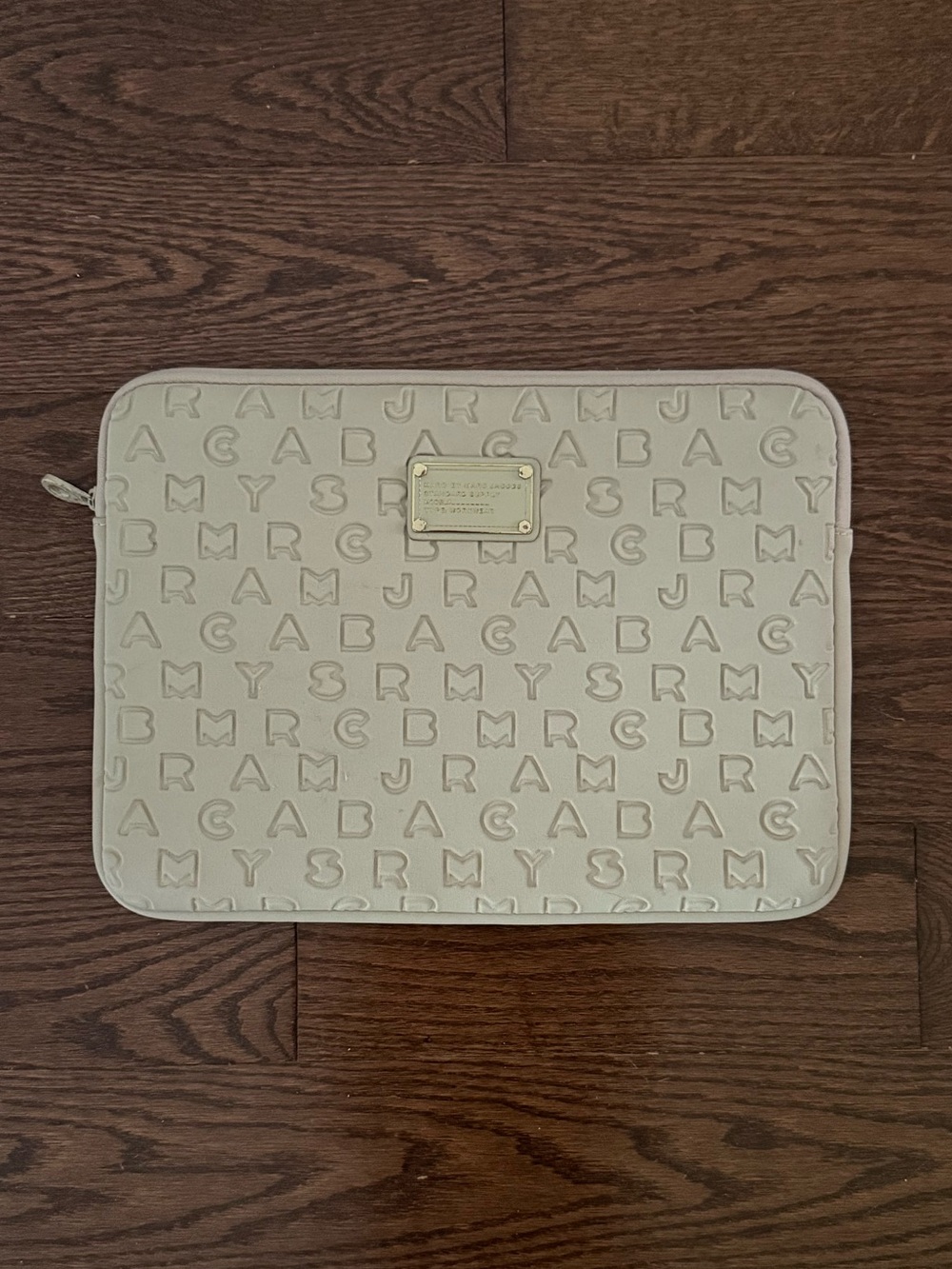 Marc by Marc Jacobs Beige Embossed Logo Zip Pouch with Gold Plaque